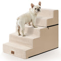 COZY KISS Dog Stairs for Small Dogs, 5 Tier Removable Wider Pet Stairs for Couch and Bed, 23.6" H Non-Slip Dog Steps for Puppies and Old Cats with Support Board, 19.7x29.5x23.6 inch, Beige