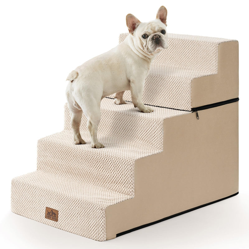 COZY KISS Dog Stairs for Small Dogs, 5 Tier Removable Wider Pet Stairs for Couch and Bed, 23.6