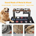 10" Tall Elevated Dog Bowls, Wooden & Metal Raised Dog Bowl Stand with 2 Stainless Steel Bowls-1700ml Capacity & Non-Sli
