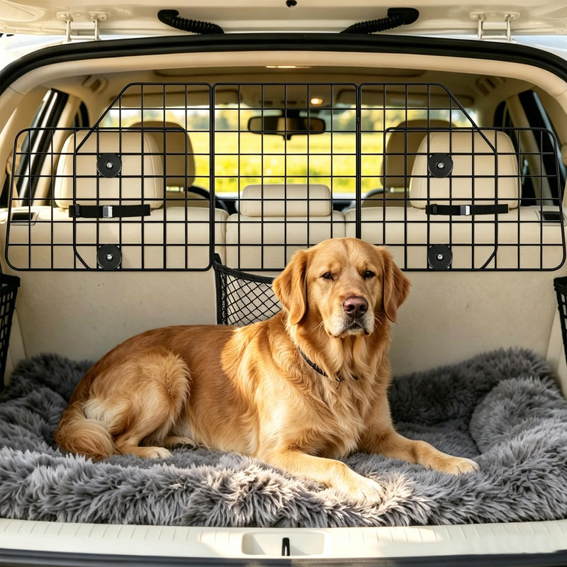 ERYTLLY Dog Car Barrier for SUVs, Vehicles, Dividers, Adjustable Heavy-Duty Wire Pet Gate, Foldable Car Pet Barrier with Mesh Bag, Car Accessories Safety Travel, for Cargo Area 36.6