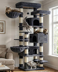 Hey-brother Cat Tree, 74 inches Multi-Level XL Large Cat Tower for Indoor Cats with Three Cat Condos, Two Large Top Decks and Cat Hairbrushfor Kittens, Cats and Pets, Smoky Gray MPJ035-MG