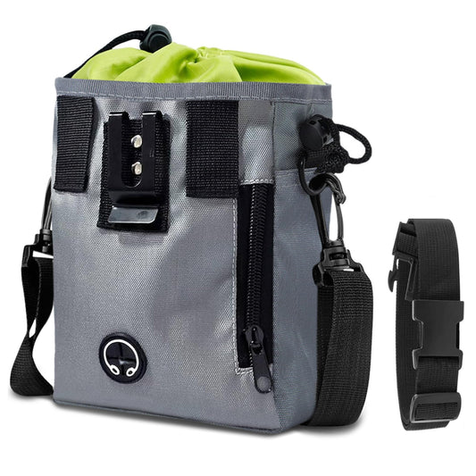 SunGrow Dog Travel Pouch, Training Bag for Treats, Kibbles, Toys & Accessories, Gray, Multiwear and Weather-Proof, 1 Pouch with Adjustable Shoulder Strap and Waist Belt