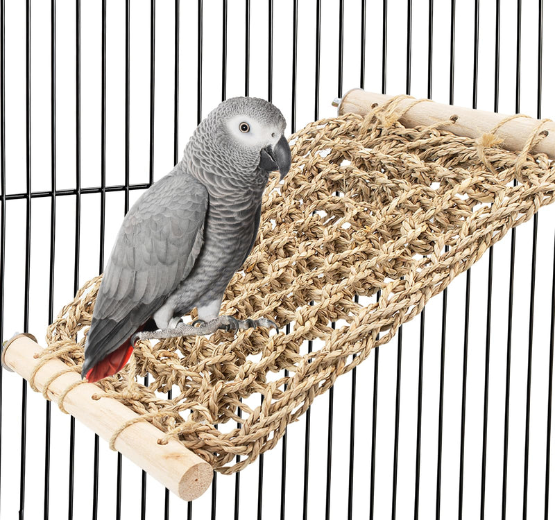 OOXYG Bird Ladder Perch for Cage, Conure Seagrass Ladder Bridge Exercise Stands, Natural Hand-Woven Net Amazon Parrot Climbing Chewing Hammock, Cage Accessories for Lovebird Conure Budgie Parakeet