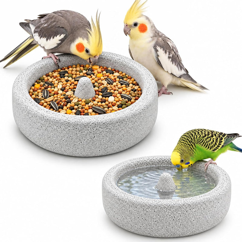 Pumice Stone Bird Feeder Bowl, 2-in-1 Food Water Dish