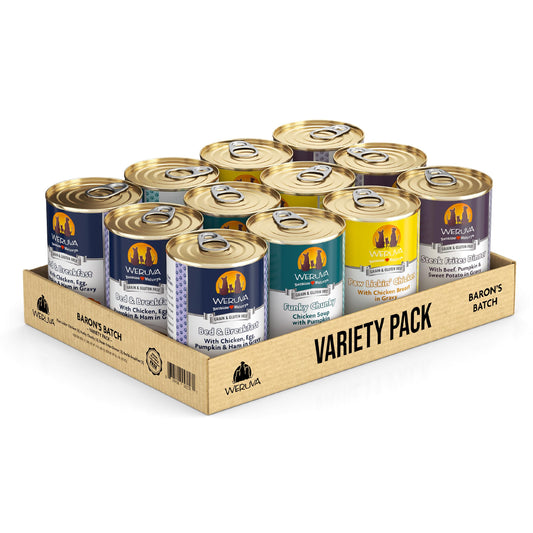 Weruva Classic Dog Food, Variety Pack, Baron's Batch, Wet Dog Food, 14oz Cans (Pack of 12)