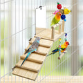 BNOSDM Bird Perch Platform with Mirror, Wooden Climbing Ladder for Parakeet, Small Bird Swing Toys with Rotating Balls P