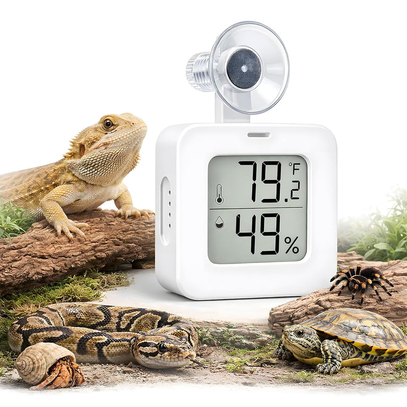 Suction Cup Reptile Thermometer Hygrometer,Large Screen °F/°C Temp&Humidity Gauge for Terrarium Tank Enclosure,Strong Ho