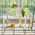Hamiledyi Natural Wood Bird Play Gym for Small Birds, Parakeet Cockatiel Playstand with Perch, Ladder & Swing Toys for Cage Top(Style B)