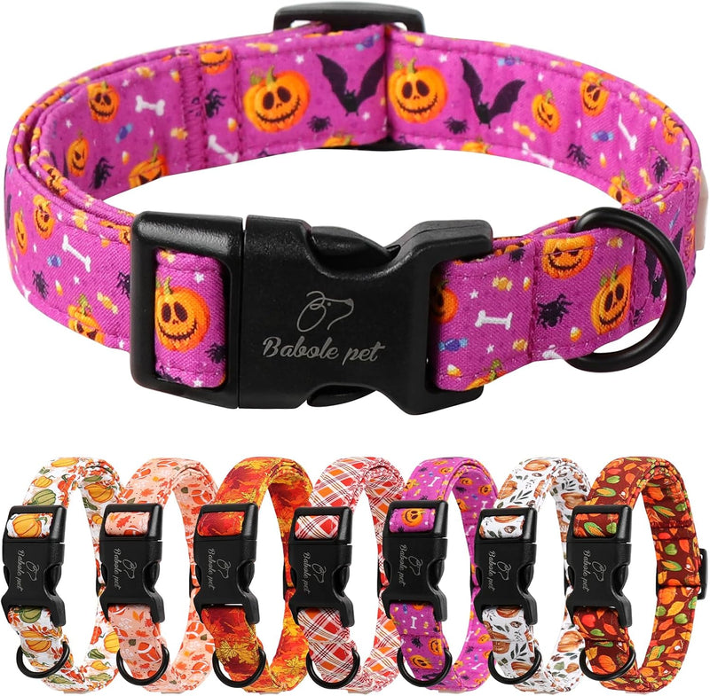 Halloween Dog Collar, Purple Pumpkin Bat Print Puppy Collar