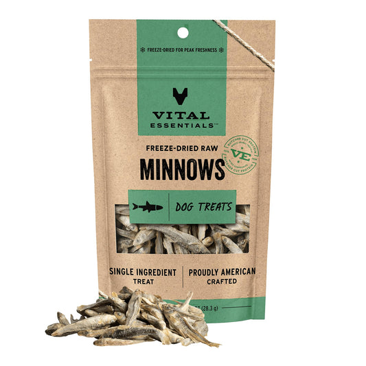 Vital Essentials Freeze Dried Minnows Dog Treats | Single Ingredient | Premium Quality | Grain Free Treats for Dogs, 1 oz Bag