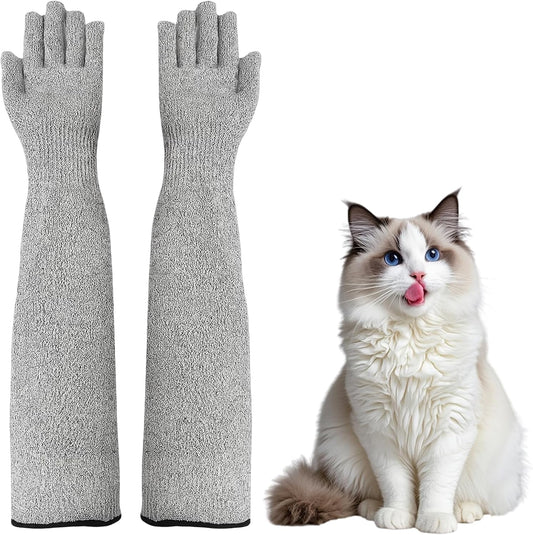 Cat Gloves Bite Proof, Grooming Gloves for Cats with Aramid Fiber Protection, 16 Inch Arm Coverage for Handling and Vete