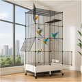 69in Large Forged Steel Birdcage, Comes with Bird Nest, Ladder, Hammock, Feeder, etc. Equipped with Wheels for Outdoor M