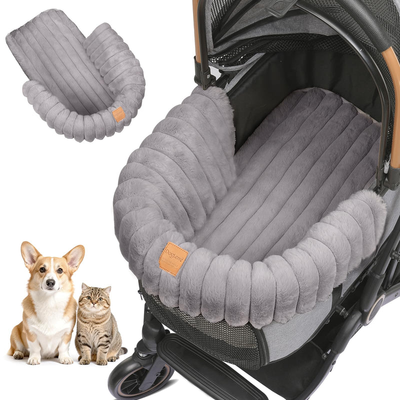 GTPLAYER Pet Stroller Mat, Plush Quilted Dog & Cat Stroller Liner Pad, Soft Flat Pad for Comfort and Stroller Protection for Outdoor Walks and Travel Comfort, Grey