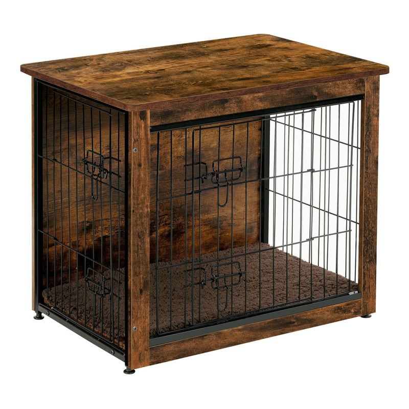 DWANTON Dog Crate Furniture with Cushion, Wooden Kennel Table with Double Doors, Indoor Dog House, Small/Medium/Large/Extra Large Size, 27.2
