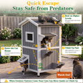 PetsCosset Cat House for Outdoor Cats, Weatherproof 2-Story Wooden Cat Shelter with 2 Rooms, Feeding Station, Escape Door, Pull-Out Floor and Openable Asphalt Roof, Grey