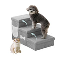 MewCharm 3-Step Wider Dog Steps for Bed 17" H, Foldable Dog Stairs with Storage, Non-Slip Pet Steps for Small Medium Large Dogs, Arthritis-Friendly Pet Stairs for Couch and Car Up to 200 lbs, Grey