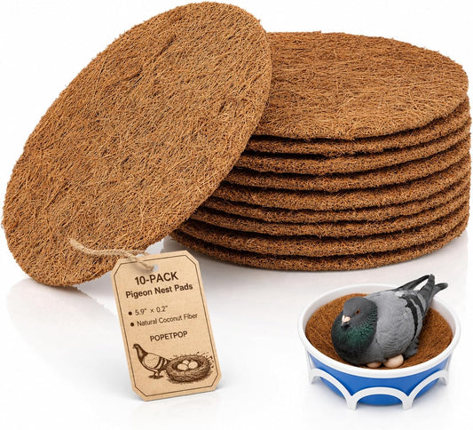 POPETPOP 10 Pcs Pigeon Nest Pads, Natural Coconut Fiber Bird Breeding Mat, Bird Egg Mat for Parakeet Chicken Breeding Hatching - Pigeon Supplies