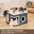 Crispedia Cat Beds for Indoor Cats, Large Cat Cave with Fluffy Ball and Scratch Pad, Foldable Cat Scratch House with Hideaway Condo for Kitten,16x16x13inch,Grey