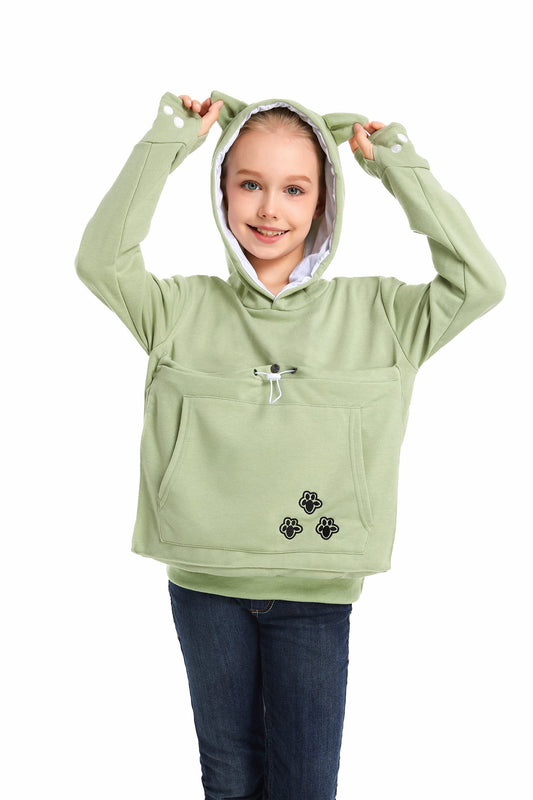 LINYUCHEN Boys Girls Cat Pouch Hoodie - Kitten Puppy Carrier Holder Sweatshirt Long Sleeve Cat Ear Pullover Tops