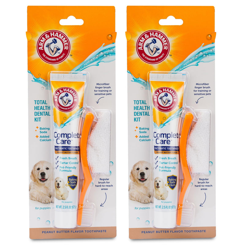 Arm & Hammer Complete Care Puppy Dental Kit, Enzymatic Toothpaste with Baking Soda and Calcium for Dogs, Peanut Butter Flavor, Toothbrush and Microfiber Brush Included, Fluoride-Free, 2.5 Oz - 2 Pack