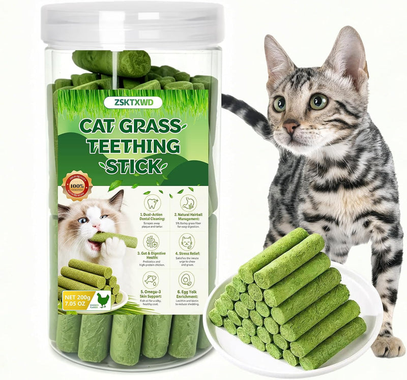 Cat Grass Treats, 7.05 Oz Natural Freeze Dried Cat Grass Teething Stick.