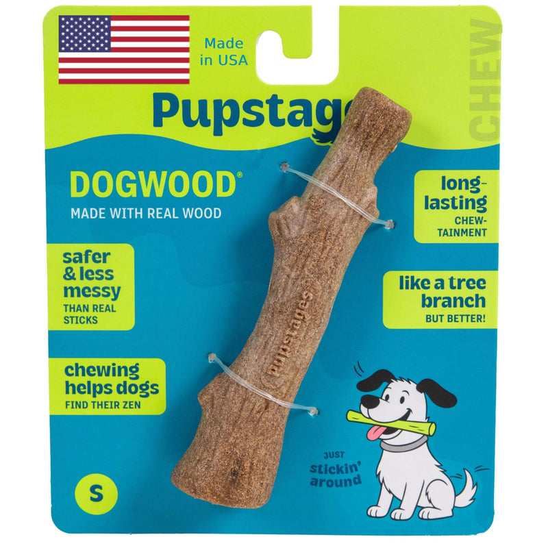 Pupstages Dogwood Dog Chew Toy, Made in the USA – Real-Wood Blend, Natural Flavor & Texture, Moderate Chewers, Small, 5.4