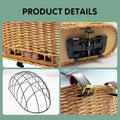 Wicker Dog Bike Basket with Protective Grille, Rear Carrier for Small Pet