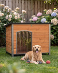 Suumerpety Indoor Outdoor Dog House,Anti-Chewing Iron Frame Dog Kennel,Wood Warm Pets Home,Weatherproof Outside Shelter for Feral Animal 33.5" (L) X 22" (W) X 25.2" (H) Brown