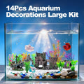 CousDUoBe 14 Pcs Aquarium Decorations Large Kit，Castle Fish Tank Bubbler Decorations，Starfish Barrel, Resin Cave Rock,Re