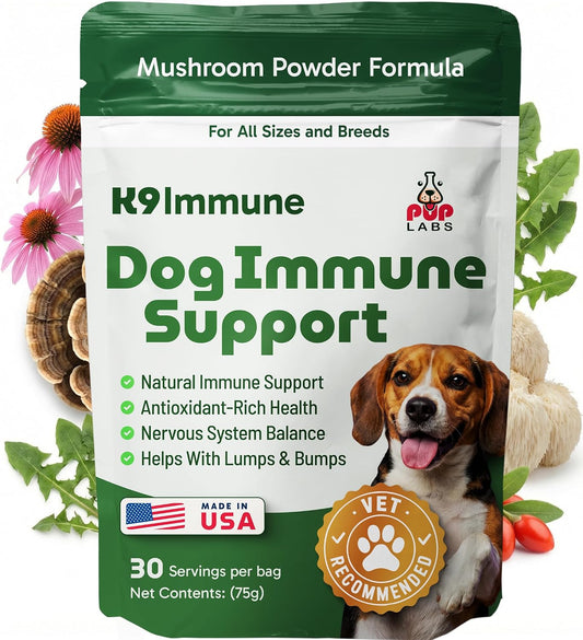 K9 Immune, All-Natural Mushroom Powder for Dogs for Immunity, Digestion, Joints, & Energy, Antioxidant-Rich & USA-Made, 