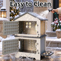 Insulated Outdoor Cat House Weatherproof for Feral Multi Cat, 2 Story Plastic Elevated Cat Shelter with Escape Door, Scratching Post, Stainless Steel Bowl, Grey 21.5" D x 21" W x 34" H