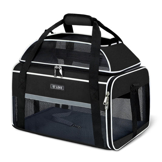 Lekereise Top-Expandable Pet Carrier 17x11x9.5 Inch Alaska Hawaiian Airline Approved Soft Sided Underseat to 12lbs Travel Carriers for Small Dogs and Cats with Locking Safety Zippers Anti-Scratch Mesh
