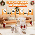 Large Rabbit House, Wooden Bunny Castle with 3 Houses Indoor, Rabbit Guinea Pig Cage Multistory Climbing Tower Sturdy Wo
