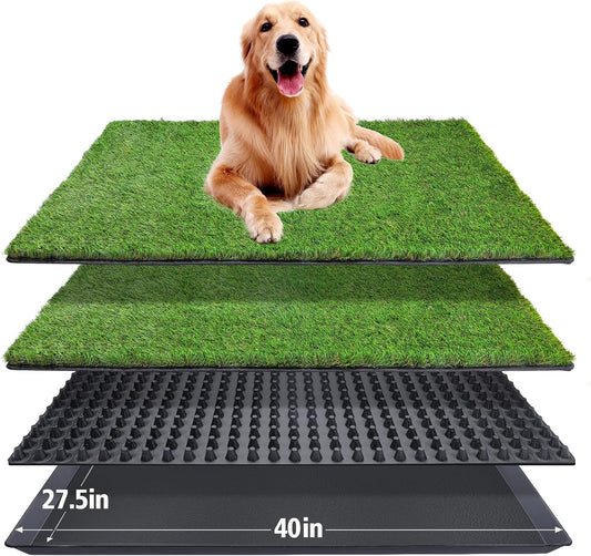 Dog Grass Pad with Tray,40''X27.5''Large Artificial Turf Grass Potty,XL Reusable 3-Layer Dogs Pee Potty Grass Pads, Easy