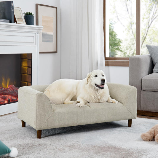 Sailret 39.75" Modern Pet Sofa with Backrest and Armrests, Comfortable Foam Cushion Dog Couch for Small and Medium Dogs, Stable Leg Design for Living Room