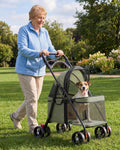 GTPLAYER Foldable Pet Stroller for Small Dogs and Cats, Holds Up to 33 lb, 4-Wheel Stroller with 2 Safety Tethers, Parti