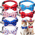 Hsei 6 Pcs Pariotic Cat Bow Collars 4th of July 250th Anniversary with Tie Bell Memorial Day USA Star Red Blue White Kitten Adjustable Breakaway Bowtie for Boy Girl Small Dog American Gifts