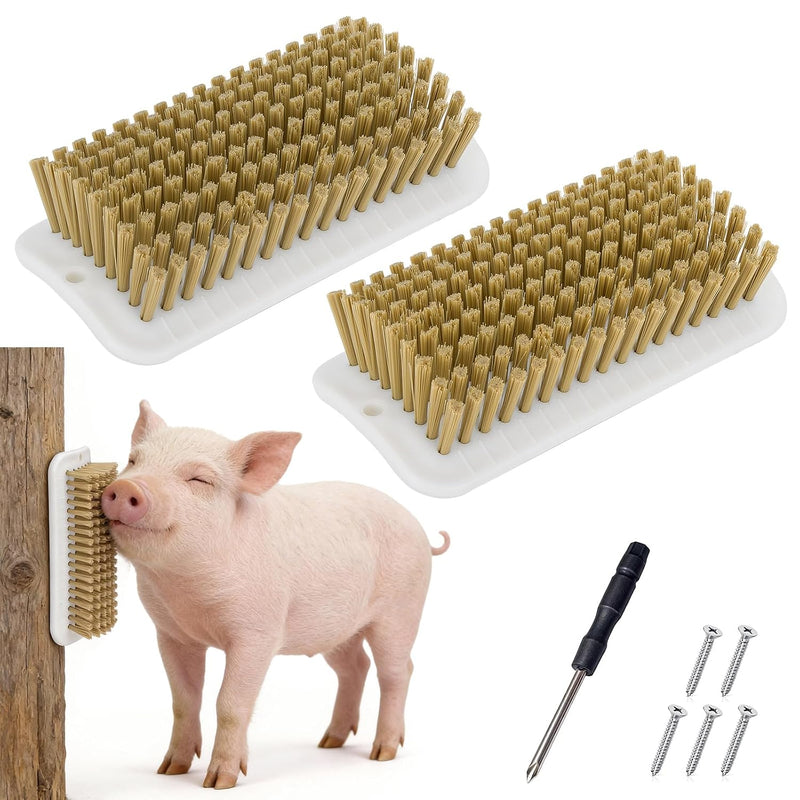 2Pcs Pig Enrichment Toys, Mini Pig Self Cleaning Brushes with Anti Slip Grip & Dual Hanging Holes, Encourages Natural Be