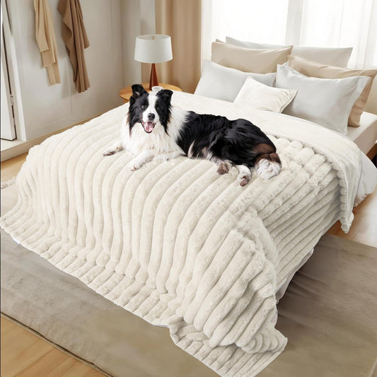 ZAKAPAWS Waterproof Pet Blanket for Large Dogs & Cats - Reversible Calming Plush, Washable Furniture Cover for Couch, Bed, Car Seat, Blocks Leaks, Stains & Pet Fur (Cream, 50"x60")