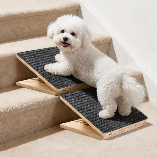 Dog Ramp for Stairs 2 Pack - Adjustable Wooden Stair Wedges for Small Dogs, Foldable Indoor Dog Stair Ramp with Triangul