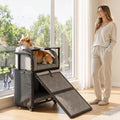 Dog Window Perch with Stairs – 6-in-1 Velvet Pet Sofa with Ramp, Detachable Feeding Tray, Privacy Blackout Curtain, 360°