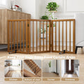 Mino Kesper Freestanding Pet Gate Foldable Dog Gate (55 inches Wide) Walnut Bamboo Dog Gates for Stairs Doorways House (2 Support Feet Included)