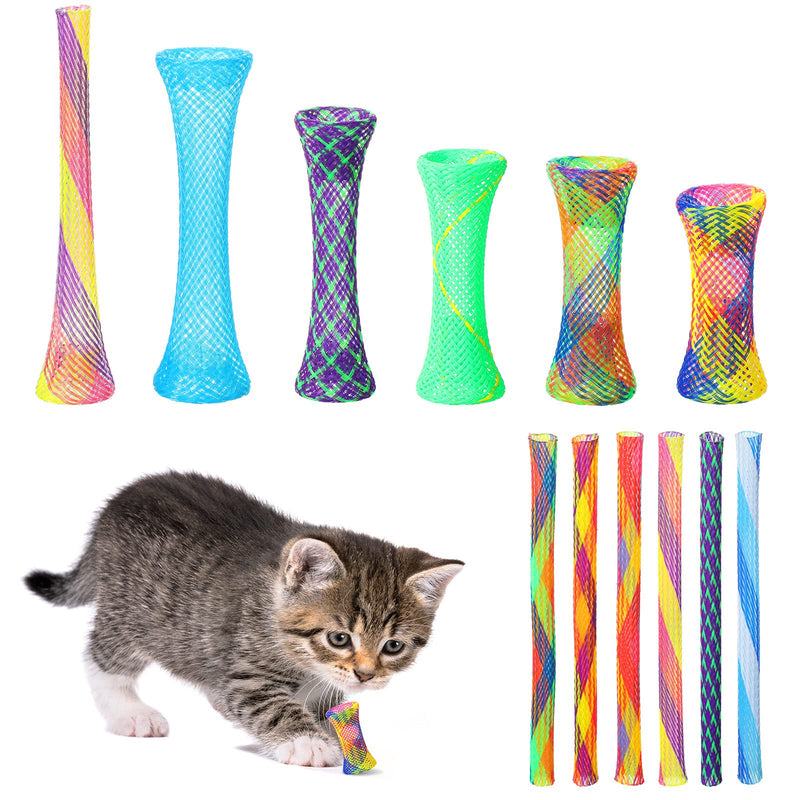 Leitee 60 Pcs Cat Spring Toys Kitten Tubes Indoor Interactive Chinese Finger Trap Cat Toys Plastic Coil for Pet Hunt Scratch(Random Colors)