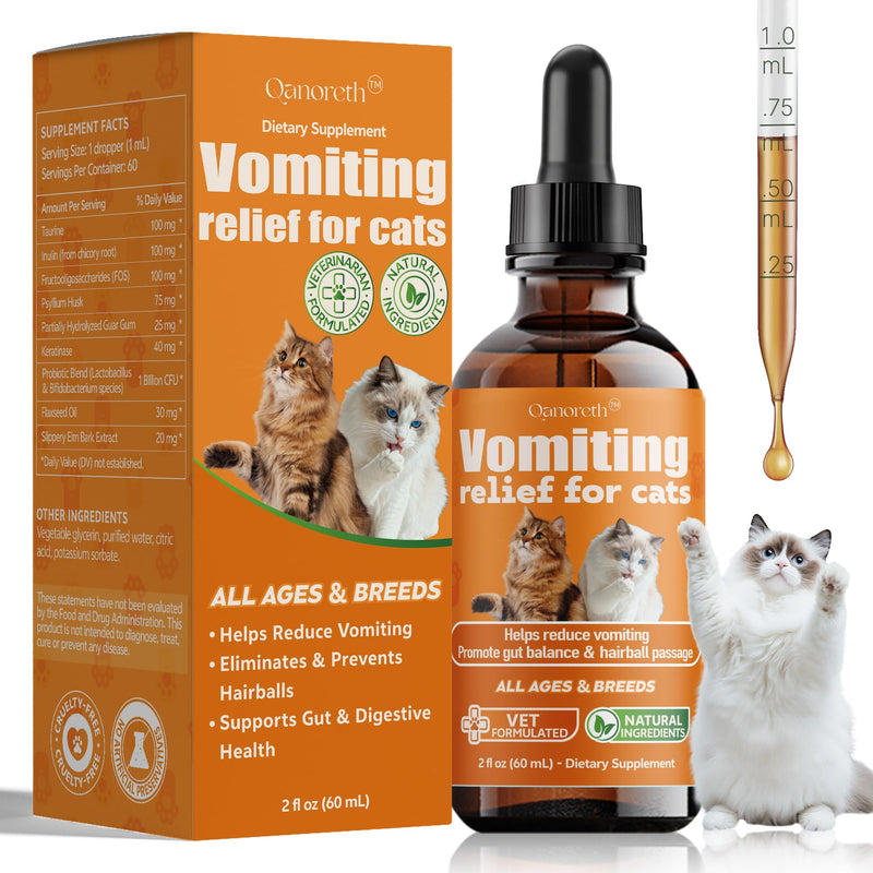 Cat Vomit Remedy & Vomiting Relief for Cats, Cat Digestive Support with Probiotics & Herbs for Sensitive Stomachs, Helps Calm Vomiting & Nausea from Hairballs, Indigestion, Diet Changes or Mild Stress