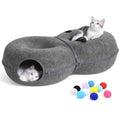 LovIntry 8-Shaped Large Cat Tunnel Bed for Indoor Cats, Infinite Circulation Peekaboo Cat Cave with 12 Toy Balls, Cat Donut Tunnel for Cats up to 30 Pounds (Dark Grey, L 38x24x11in)