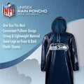 NFL Waterproof Rain Poncho for Adults, Sporty, Elastic Sleeves and Drawstring Hood, Unisex Rain Coat