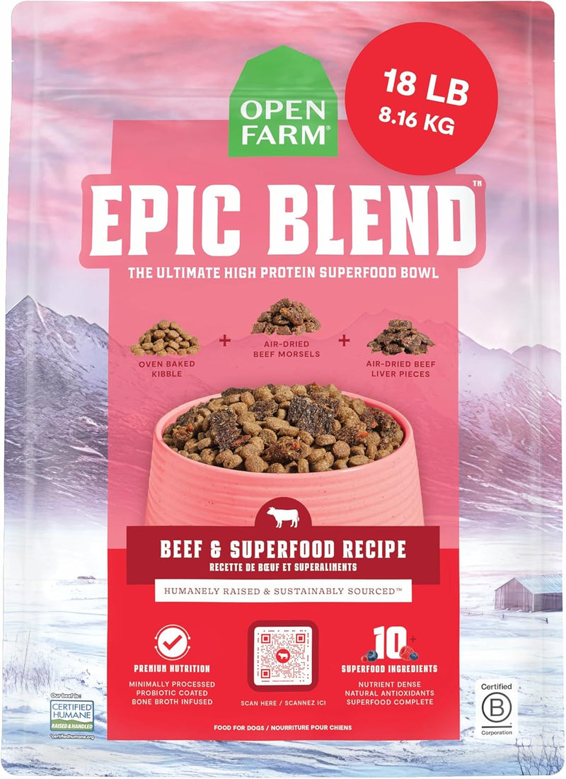 Open Farm Epic Blend Dry Dog Food, High Protein Beef Kibble, 18lb Bag