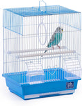 Prevue Pet Products Parakeet Square Roof Bird Cage with Handle - Carrier for Home or Travel, Small Bird Accessories, Easy Storage, for Canaries, Budgies, Finches, Parakeets, and More - Blue & White