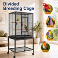 54-Inch Bird Cage with Horizontal Wire Design, Wrought Iron Bird Flight Cage with Rolling Stand, and Slide-Out Tray Suit