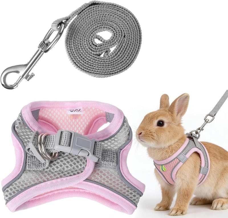 Bunny Harness and Leash Set Breathable Pet Rabbit Harness and Leash Set Soft Rabbit Leashes Reflective Strips Jacket Esc
